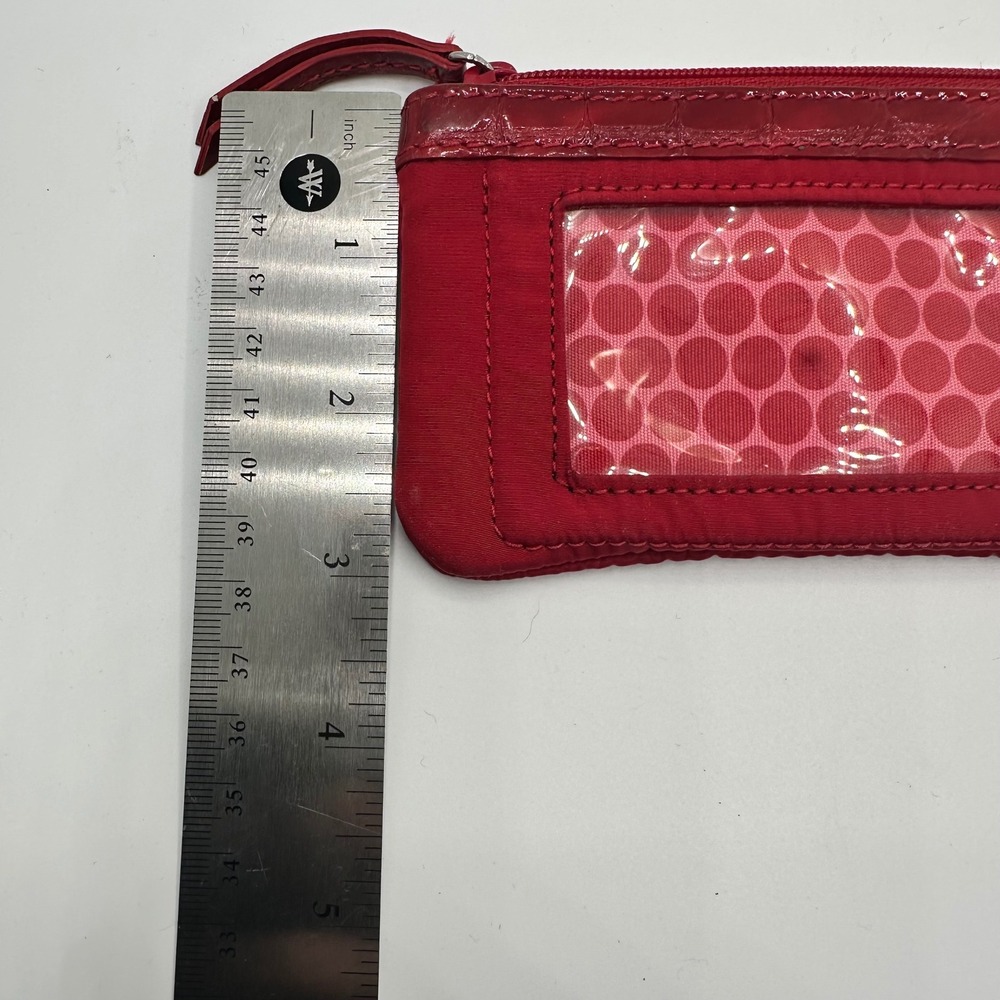 Brighton Red Nylon ID Window Coin Purse Keychain Croc Trim Silver Medallion - Picture 5 of 8